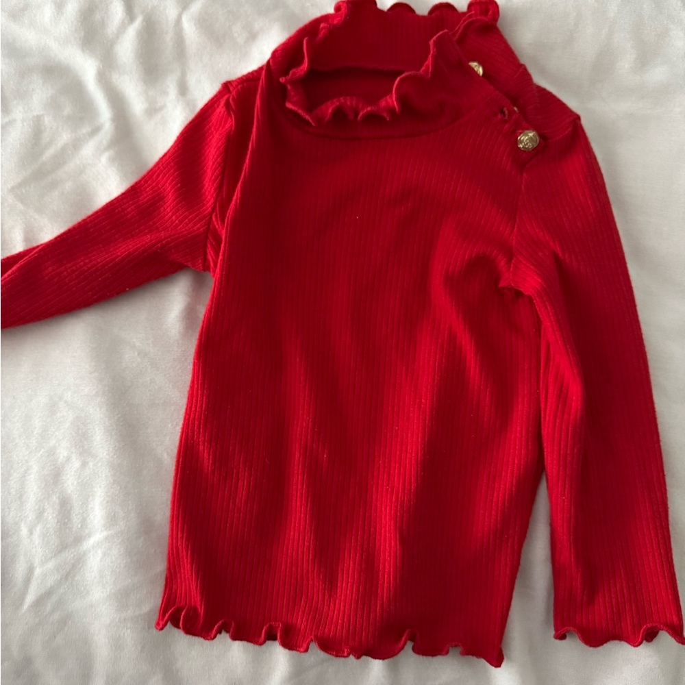 Janie and Jack Red Button Down Shirt with Scalloped Trim